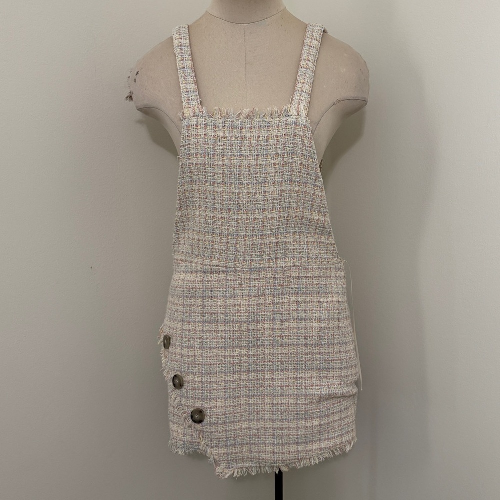 NEW Zara TRF Collection Small Tweed Overall Jumper Mini Dress ~ Clueless Y2K 90s